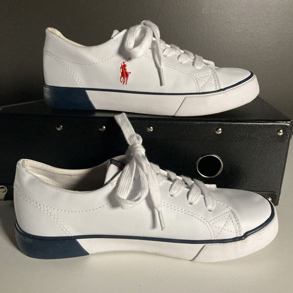 Polo By Ralph Lauren Brisbane Shoes (Kid’s Size 2) White With Red Logo